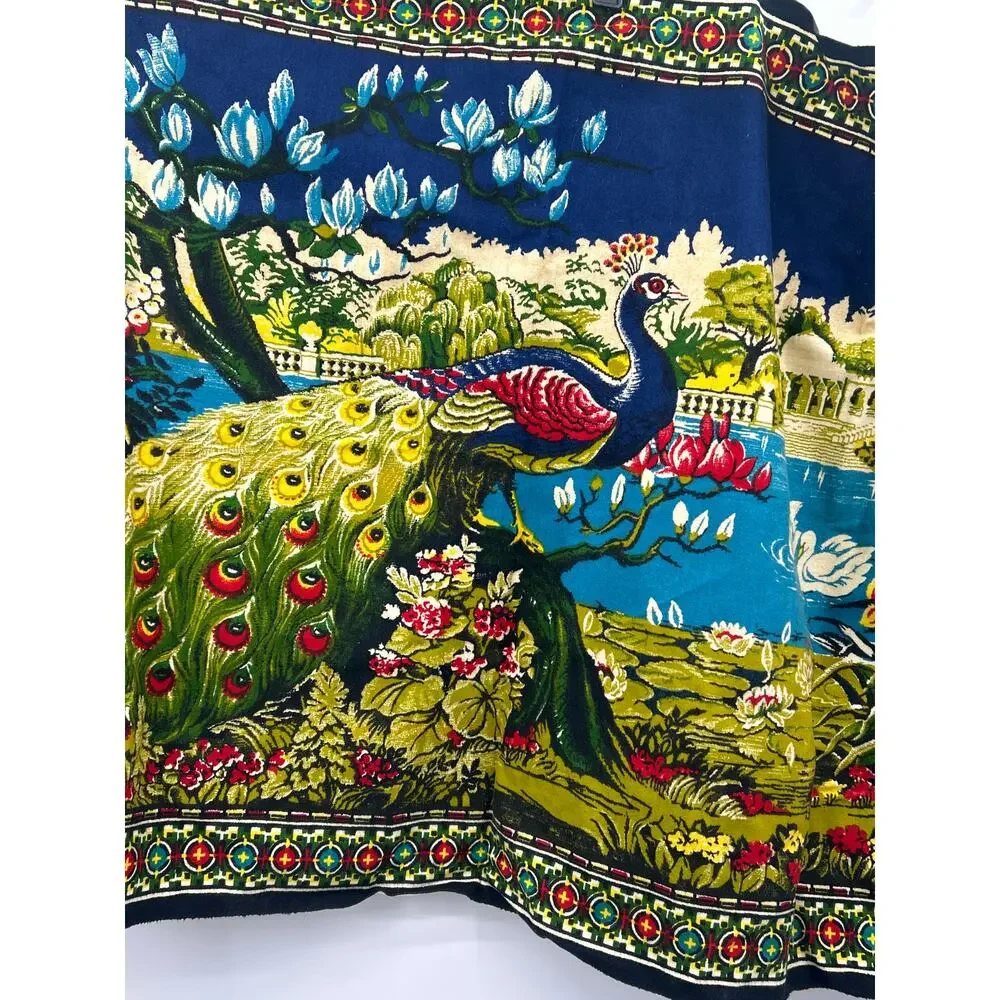 Turkish Peacock Tapestry 57x39 Corlu Turkey Wall Hanging Throw Floral Fringe